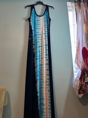 Calvin Klein Black and Blue Tie-Dye Maxi Dress